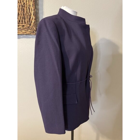 Kasper Suit Jacket Blazer 10 Purple Plum Textured Poly Adjustable Mock Neck NEW - Picture 15 of 15